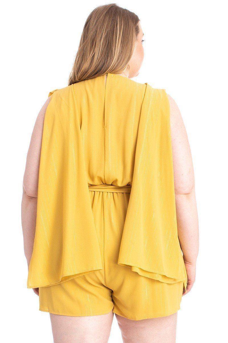 Shimmer Fabric Draped Open Sleeve Romper | Mixtshop LLC