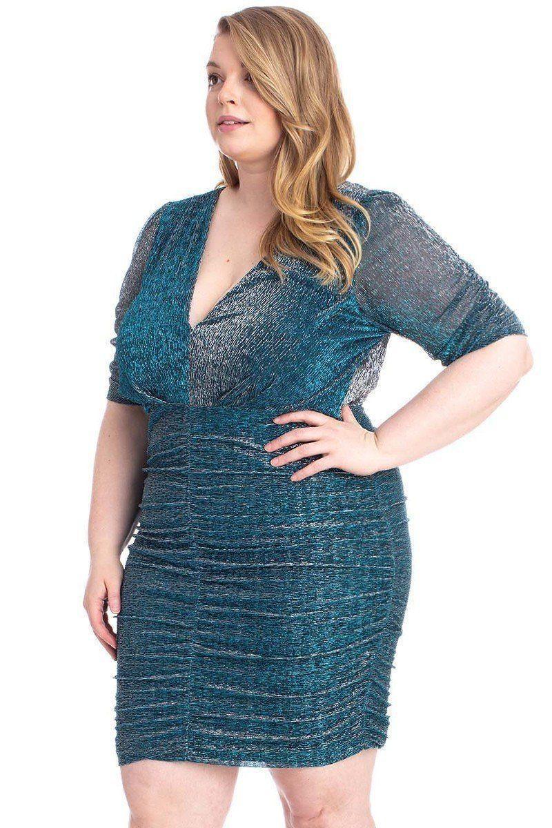 Ribbed Shimmer Shirring Mini Dress Secondary image