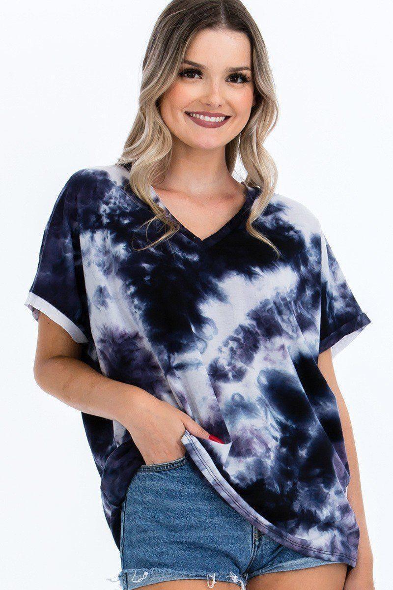 Tie-dye Top Featured In A V-neckline And Cuff Sort Sleeves | Mixtshop LLC Main image