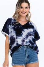 Tie-dye Top Featured In A V-neckline And Cuff Sort Sleeves | Mixtshop LLC