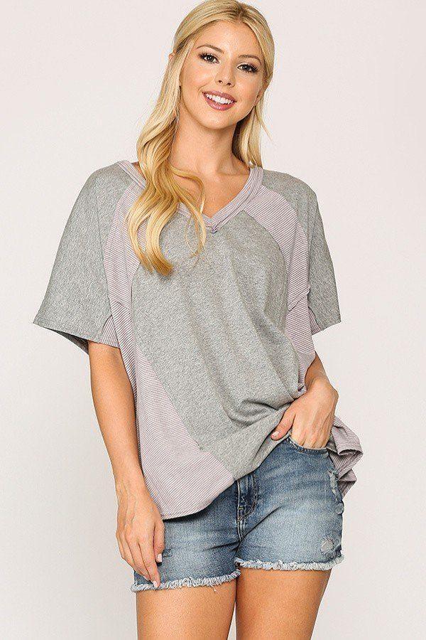 Rib Knit Mixed Dolman Sleeve Top With Round Hem | Mixtshop LLC Main image