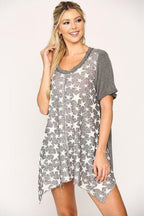 Star Textured Knit Mixed Tunic Top With Shark Bite Hem | Mixtshop LLC