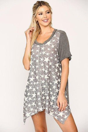 Star Textured Knit Mixed Tunic Top With Shark Bite Hem | Mixtshop LLC