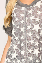 Star Textured Knit Mixed Tunic Top With Shark Bite Hem | Mixtshop LLC