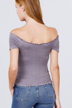 Short Sleeve Off The Shoulder Smocked Rayon Spandex Top | Mixtshop LLC