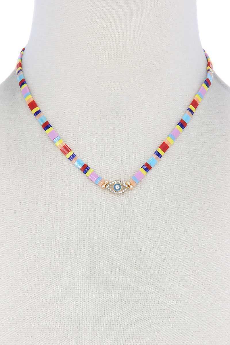 Evil Eye Charm Color Block Necklace | Mixtshop LLC