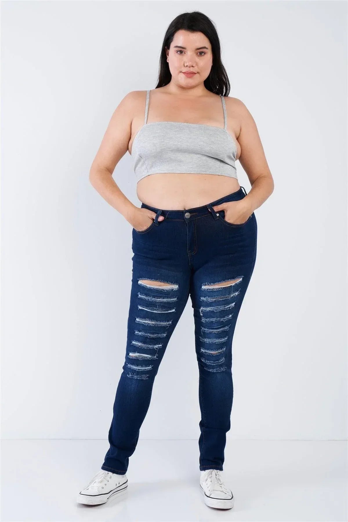 Plus Size Open Stripe Back Cami Strap Athletic Lounge Bra | Mixtshop LLC