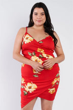 Plus Size Floral Print V-neck Cinched Size Chic Mini Dress | Mixtshop LLC
