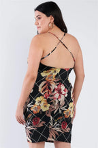 Plus Size Criss-cross Open Back Mini Floral Print Dress | Mixtshop LLC