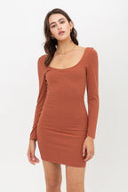 U Neck Of Front And Back Side, Basic Rib Dress With Long Sleeve | Mixtshop LLC