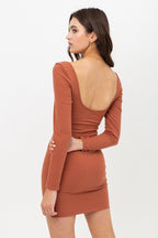 U Neck Of Front And Back Side, Basic Rib Dress With Long Sleeve | Mixtshop LLC