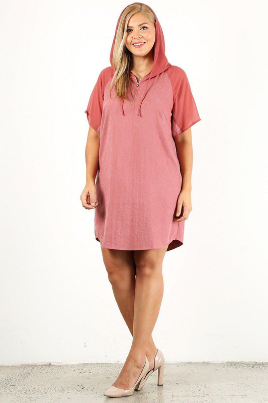 Plus Size Solid Dress With Zip-up Closure | Mixtshop LLC
