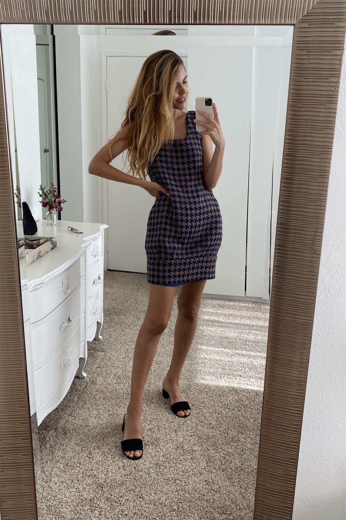 Multi Houndstooth Pattern Sleeveless Mini Dress Secondary image