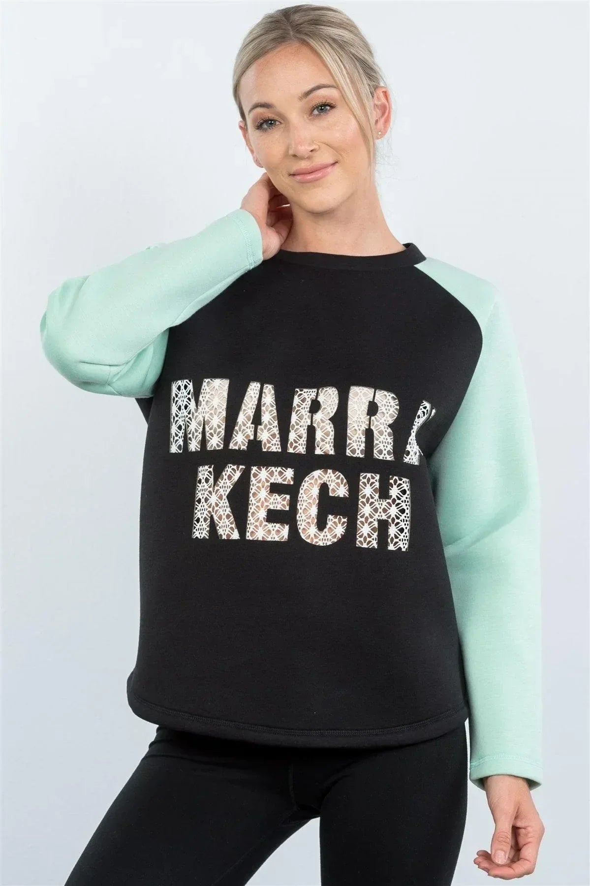 Contrast Sleeve Curved Hem Sweater | Mixtshop LLC Main image