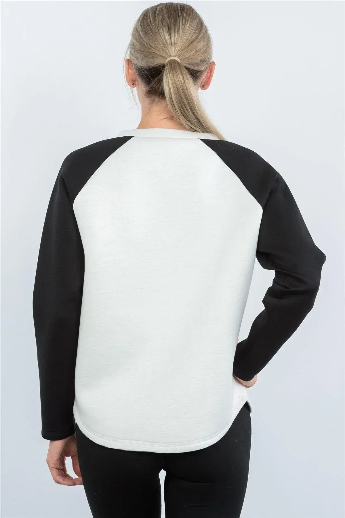 Contrast Sleeve Curved Hem Sweater | Mixtshop LLC