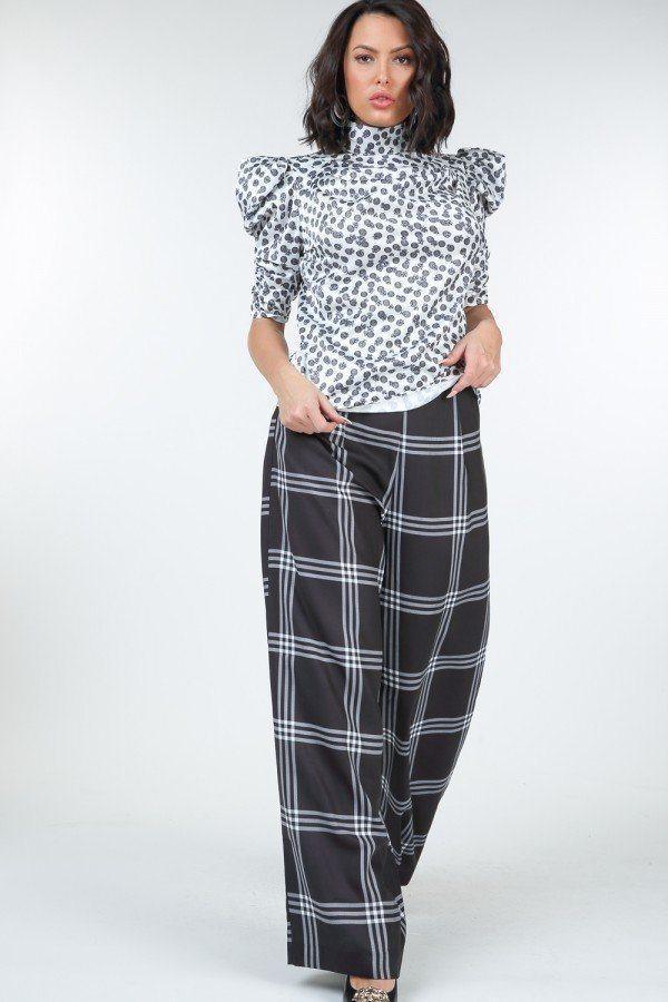 High Waist Plaid Print Wide Leg Pants | Mixtshop LLC Main image