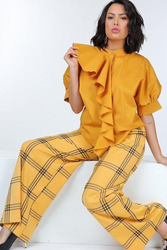 High Waist Plaid Print Wide Leg Pants | Mixtshop LLC