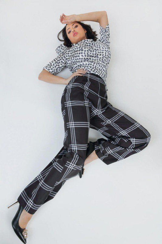 High Waist Plaid Print Wide Leg Pants | Mixtshop LLC