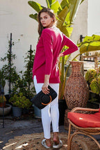 V Neck 3/4 Sleeve Side Slit Hi-lo Sweater | Mixtshop LLC