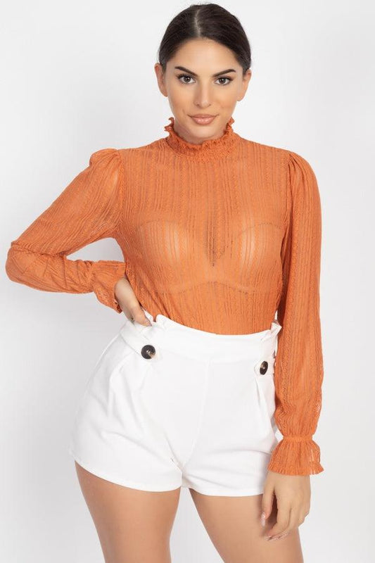 Ruffle Mock Neck Lace Top | Mixtshop LLC