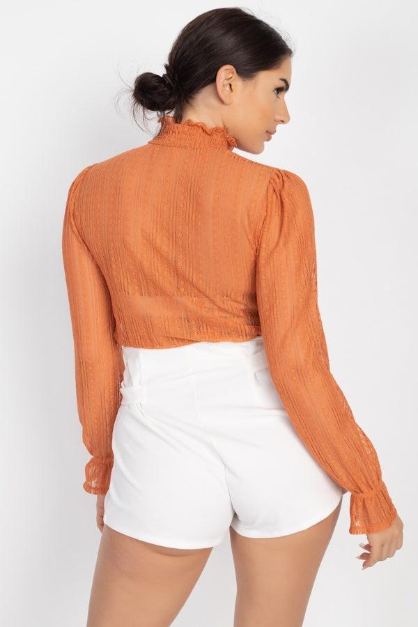 Ruffle Mock Neck Lace Top | Mixtshop LLC
