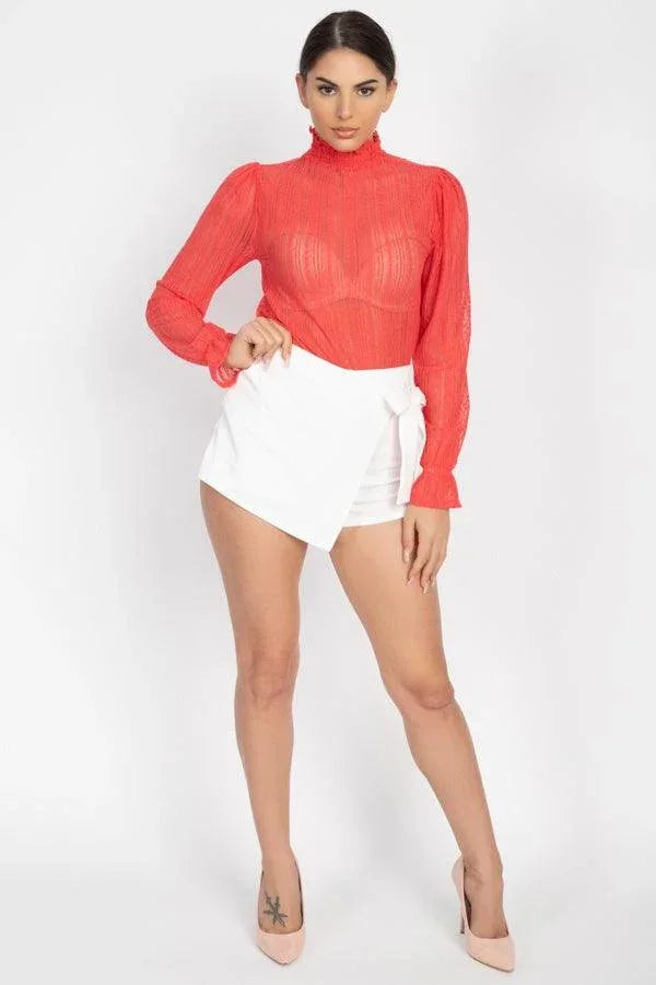 Ruffle Mock Neck Lace Top Secondary image