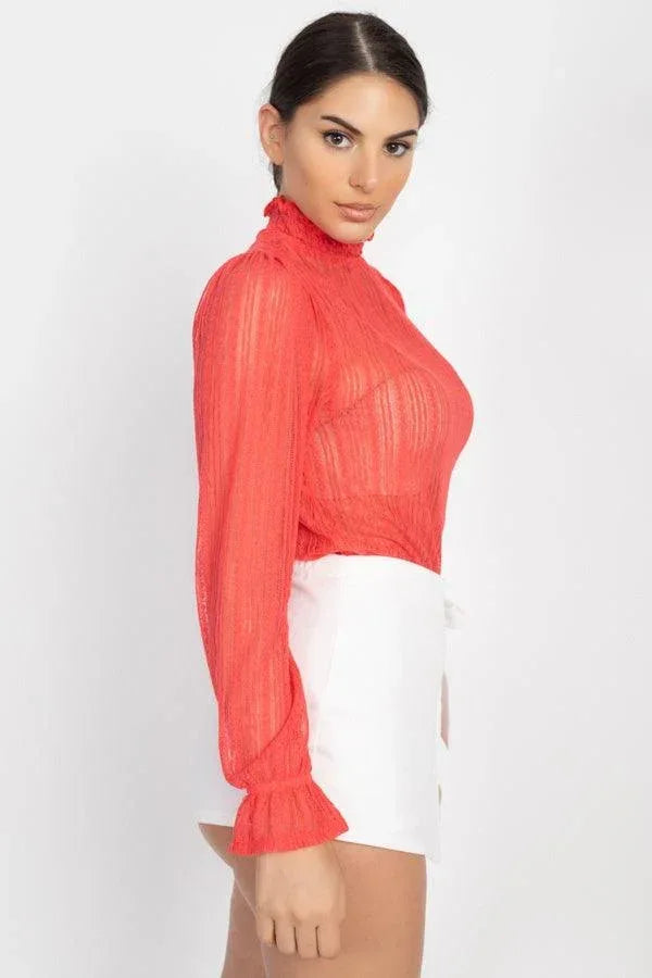 Ruffle Mock Neck Lace Top | Mixtshop LLC