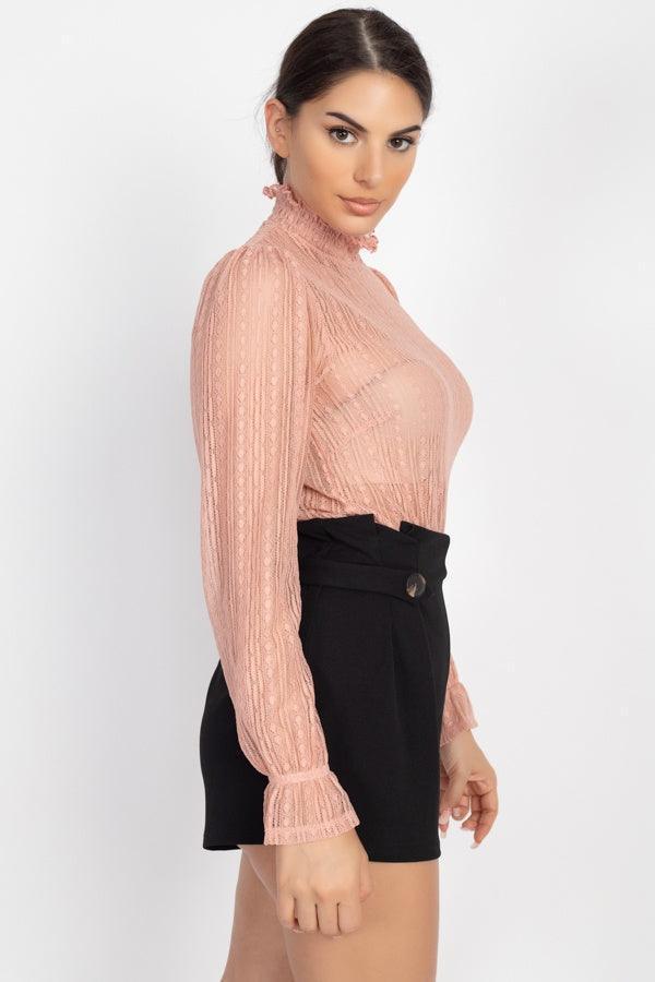 Ruffle Mock Neck Lace Top | Mixtshop LLC