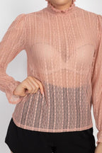 Ruffle Mock Neck Lace Top | Mixtshop LLC
