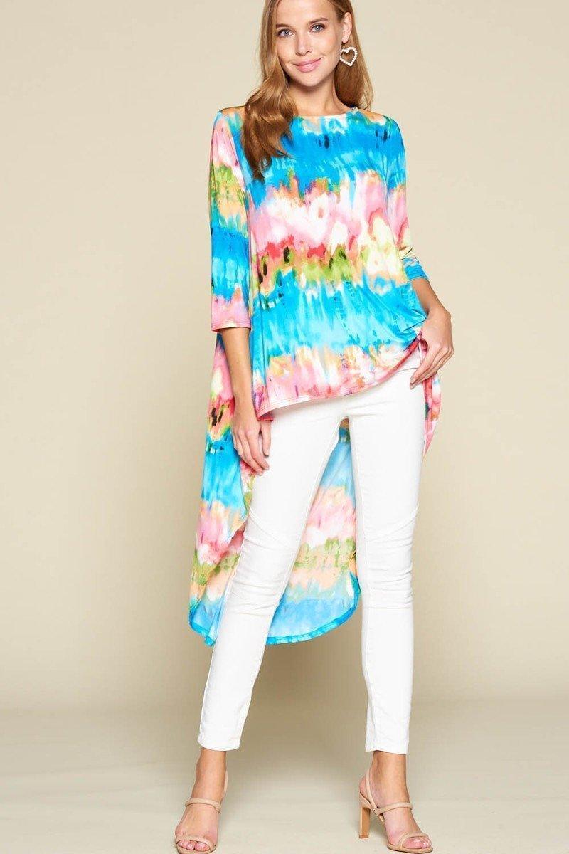 Tie-dye Venechia High Low Fashion Top With 3/4 Sleeves Secondary image
