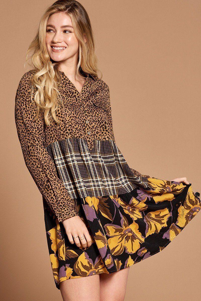 Cheetah Print Button-down Collard Shirt Dress | Mixtshop LLC Main image