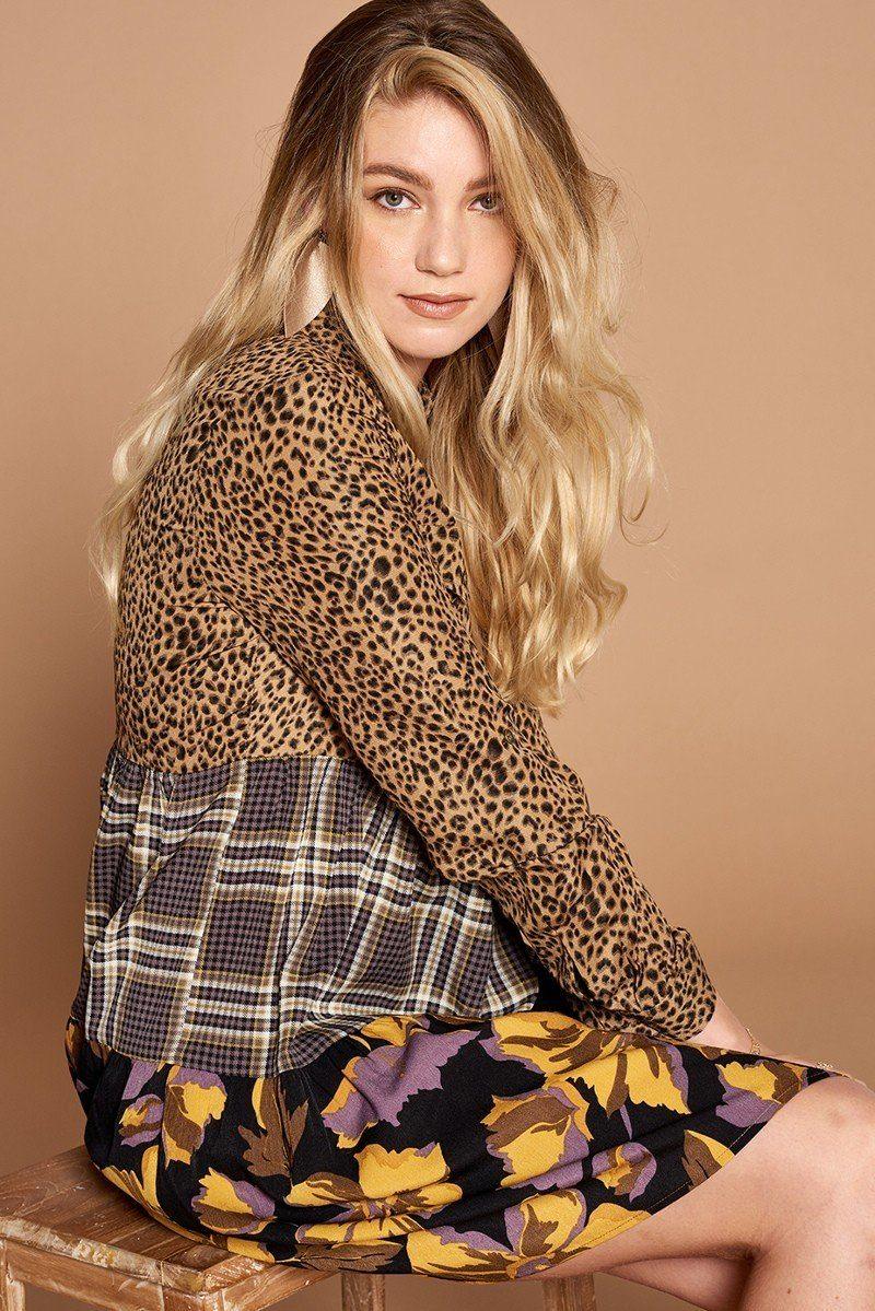 Cheetah Print Button-down Collard Shirt Dress | Mixtshop LLC