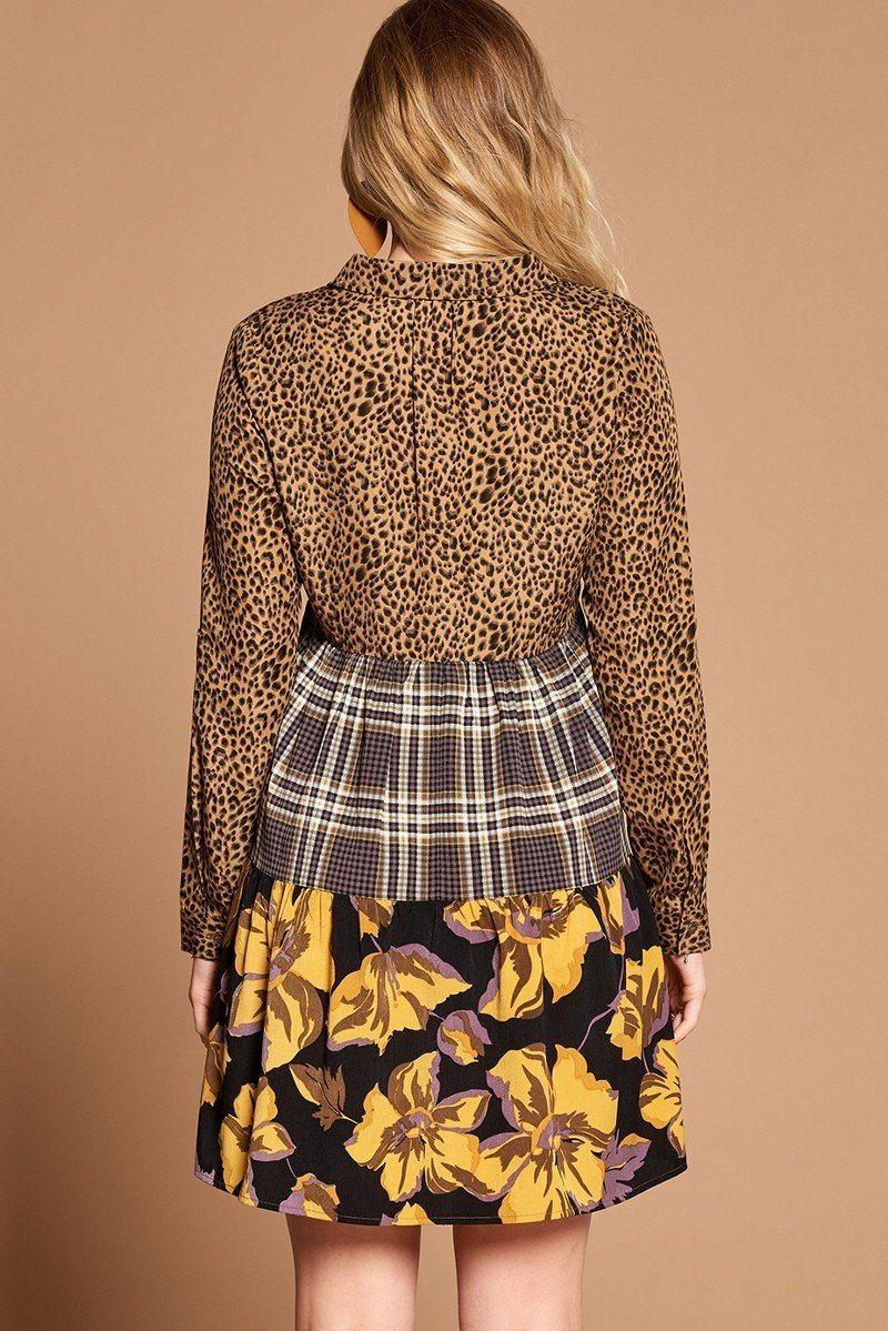 Cheetah Print Button-down Collard Shirt Dress | Mixtshop LLC