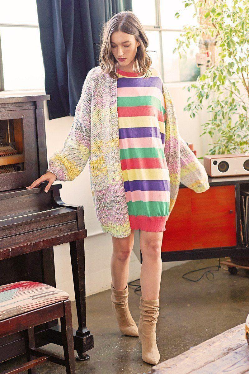 Multi-colored Striped Knit Sweater Dress | Mixtshop LLC Main image