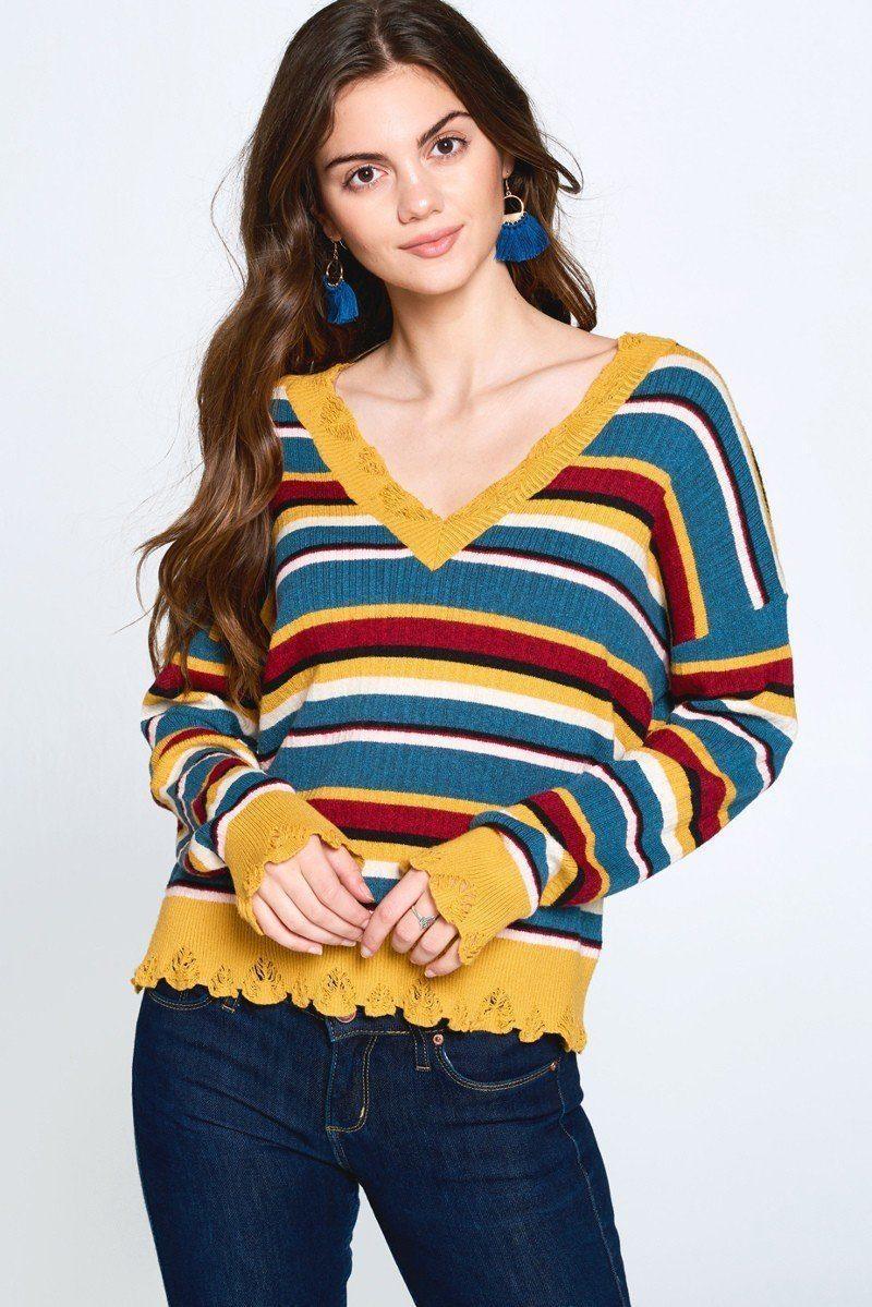 Multi-colored Variegated Striped Knit Sweater | Mixtshop LLC Main image
