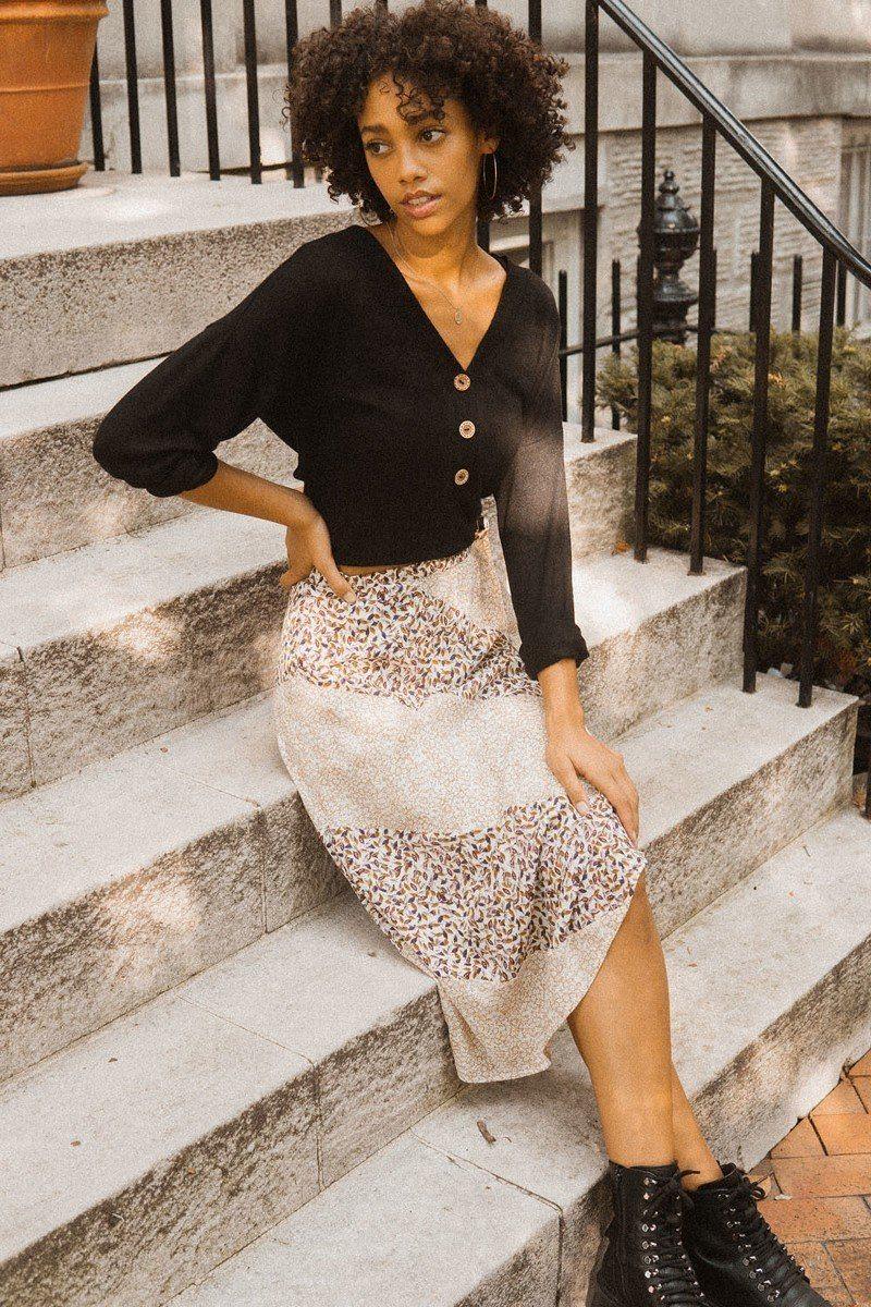 A Floral-print Woven Midi Skirt | Mixtshop LLC Main image