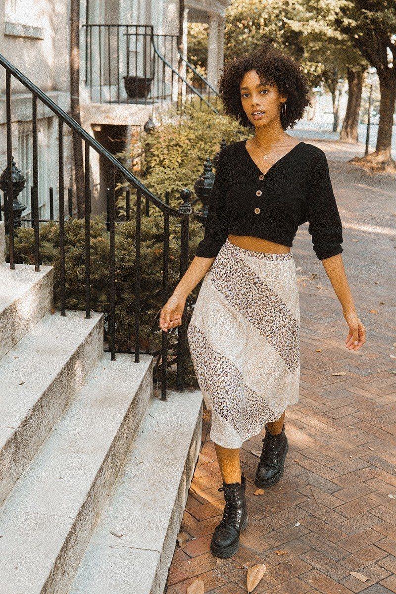 A Floral-print Woven Midi Skirt | Mixtshop LLC