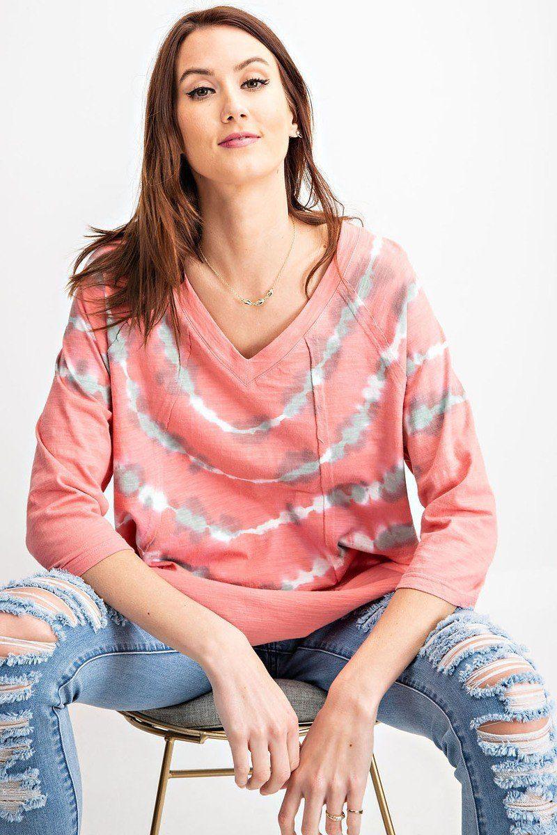 3/4 Sleeves Special Washed Boxy Cotton Slub Top | Mixtshop LLC