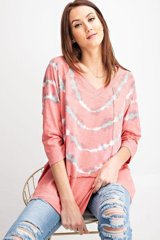3/4 Sleeves Special Washed Boxy Cotton Slub Top | Mixtshop LLC
