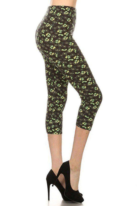 Clover Print, High Rise, Fitted Capri Leggings | Mixtshop LLC