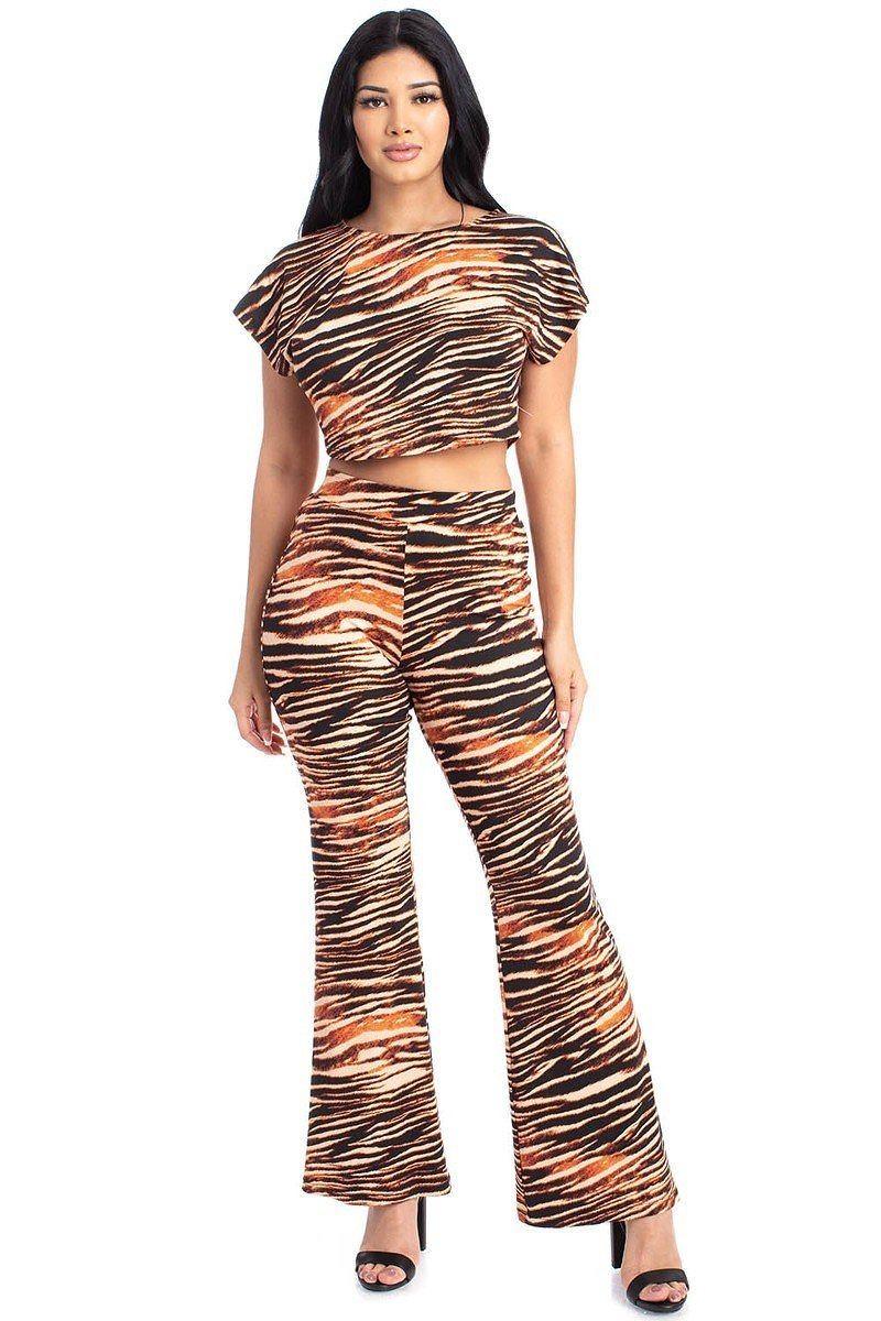 Zebra Print Crop Top And Palazzo Pants Set | Mixtshop LLC Main image