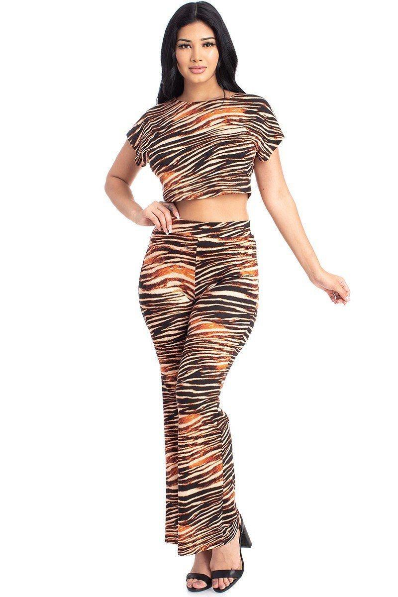 Zebra Print Crop Top And Palazzo Pants Set | Mixtshop LLC