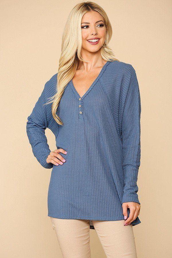 Waffle Knit And Woven Print Mixed Hi Low Flowy Tunic Top | Mixtshop LLC