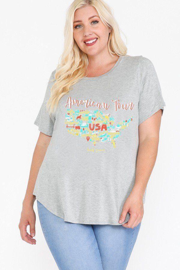 Usa Tour Graphic Round Hem Short Sleeve Top | Mixtshop LLC Main image