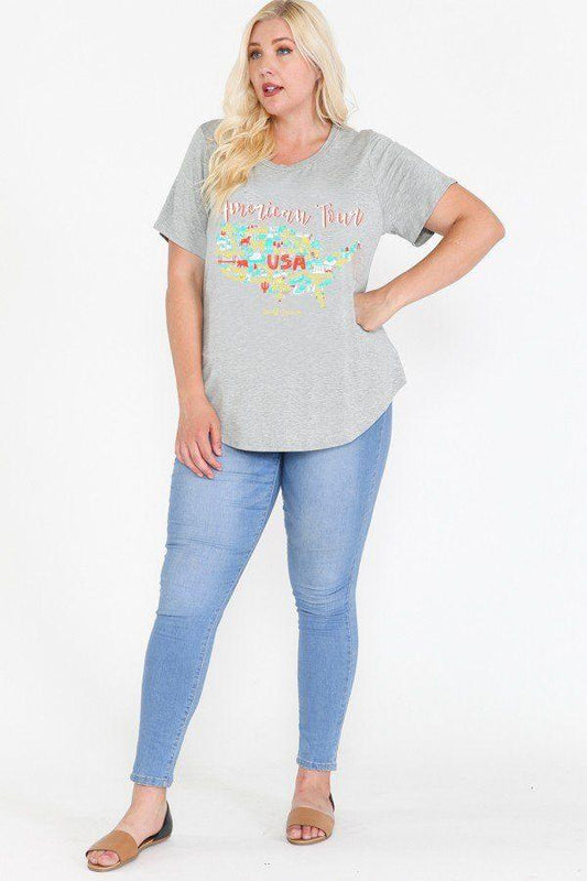 Usa Tour Graphic Round Hem Short Sleeve Top | Mixtshop LLC