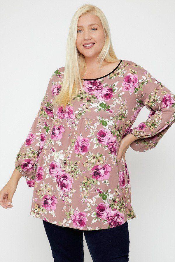 Floral, Bubble Sleeve Tunic | Mixtshop LLC Main image