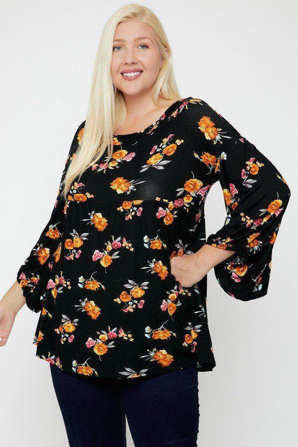 Floral, Bubble Sleeve Tunic | Mixtshop LLC Main image