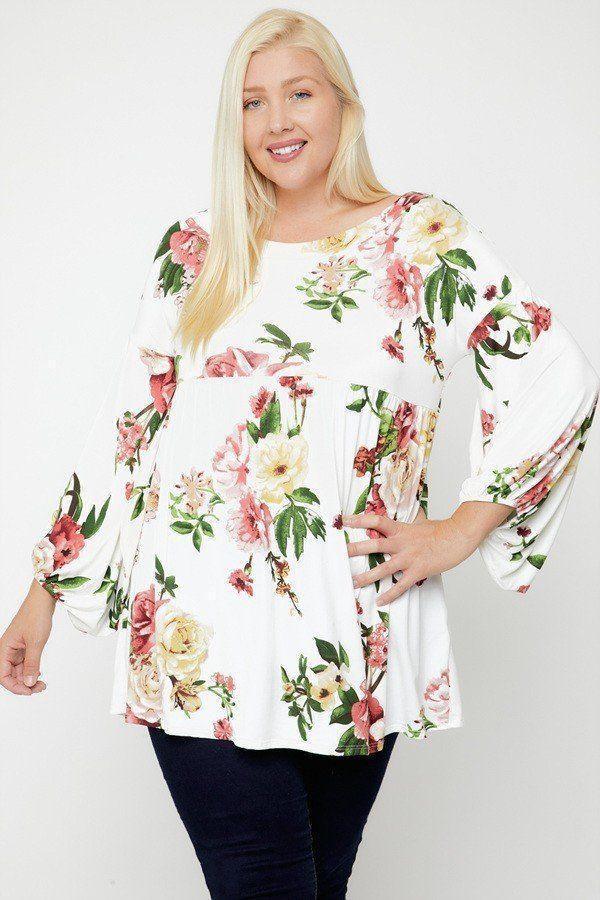 Floral, Bubble Sleeve Tunic | Mixtshop LLC Main image