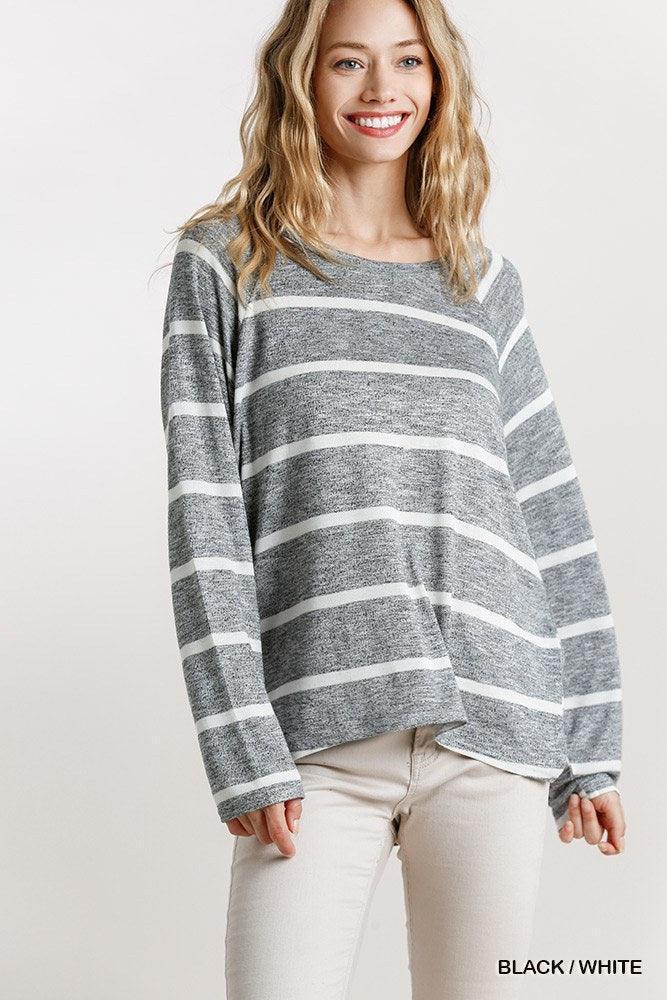 Striped Round Neck Long Sleeve Top | Mixtshop LLC Main image