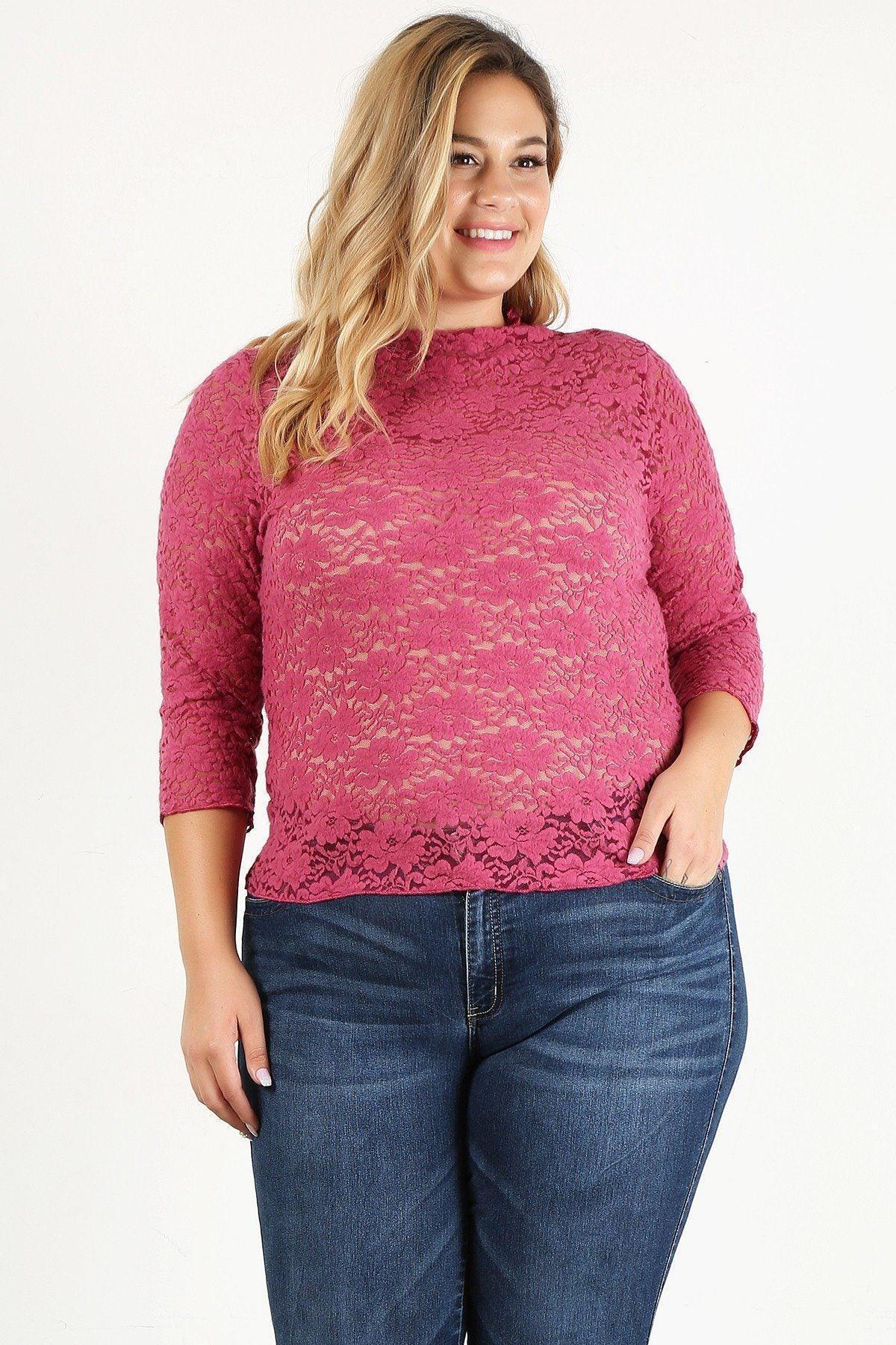 Plus Size Sheer Lace Fitted Top | Mixtshop LLC Main image
